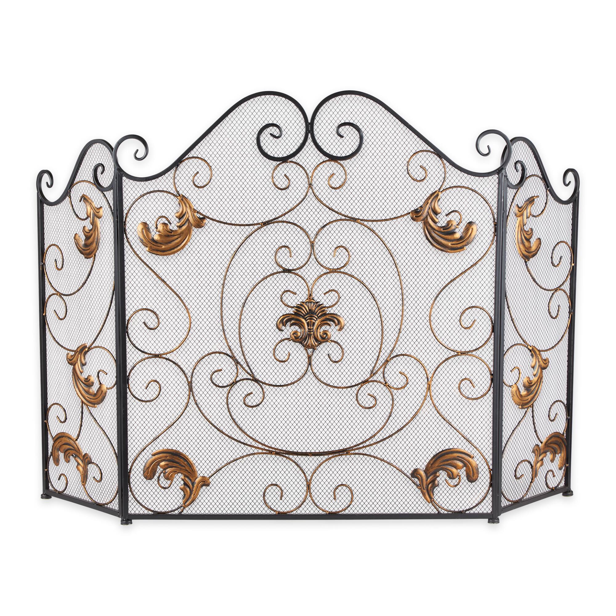 31" x 28" Gold Fleur‑de‑Lis Fireplace Screen